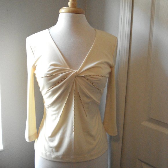 Dressy Twist Front Top Yellow with Gold Beading M - Picture 4 of 9